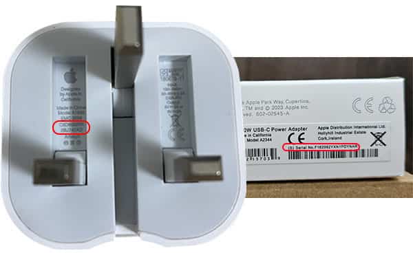 تطابق سریال نامبر روی جعبه و آداپتور اصل اپل