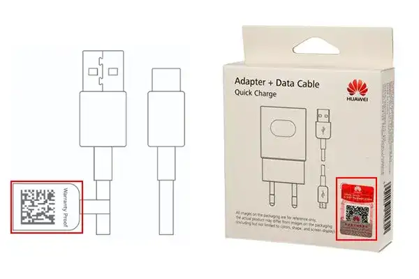 وجود Lable QR Code بر روی کابل شارژر یا جعبه کابل شارژر