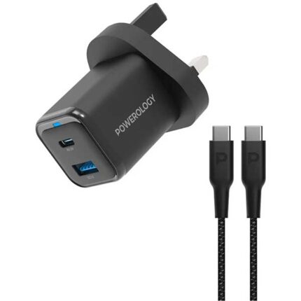 آداپتور شارژ 2 پورت 35 وات با کابل دو سر تایپ سی پاورولوژی Powerology Super Compact Quick Charger PWCUQC023-C