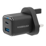 آداپتور شارژ 2 پورت 35 وات با کابل دو سر تایپ سی پاورولوژی Powerology Super Compact Quick Charger PWCUQC023-C