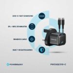 آداپتور شارژ 20 وات با کابل دو سر تایپ سی پاورولوژی Powerology Ultra-Compact GaN Charger PWCUQC016-C