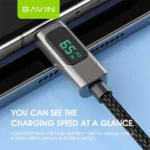 کابل شارژ لایتنینگ باوین مدل CB255 65W طول 1 متر