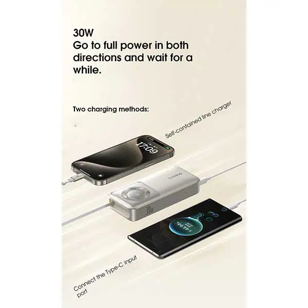 پاوربانک 20000mAh باسئوس Baseus Nomos PPLSC01-20 30W همراه با کابل لایتنینگ